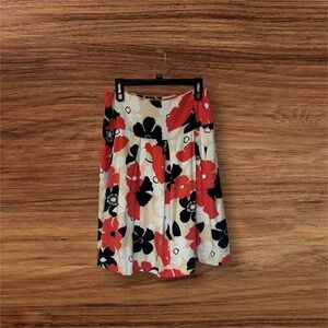 Lucy & Laurel Floral Print Skirt Pleated A-Line Casual Red Black Beige‎ 10